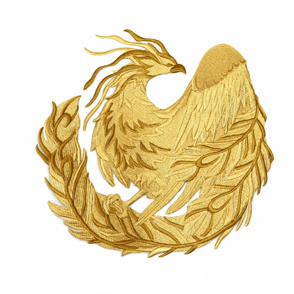 Gold phoenix design on a white background