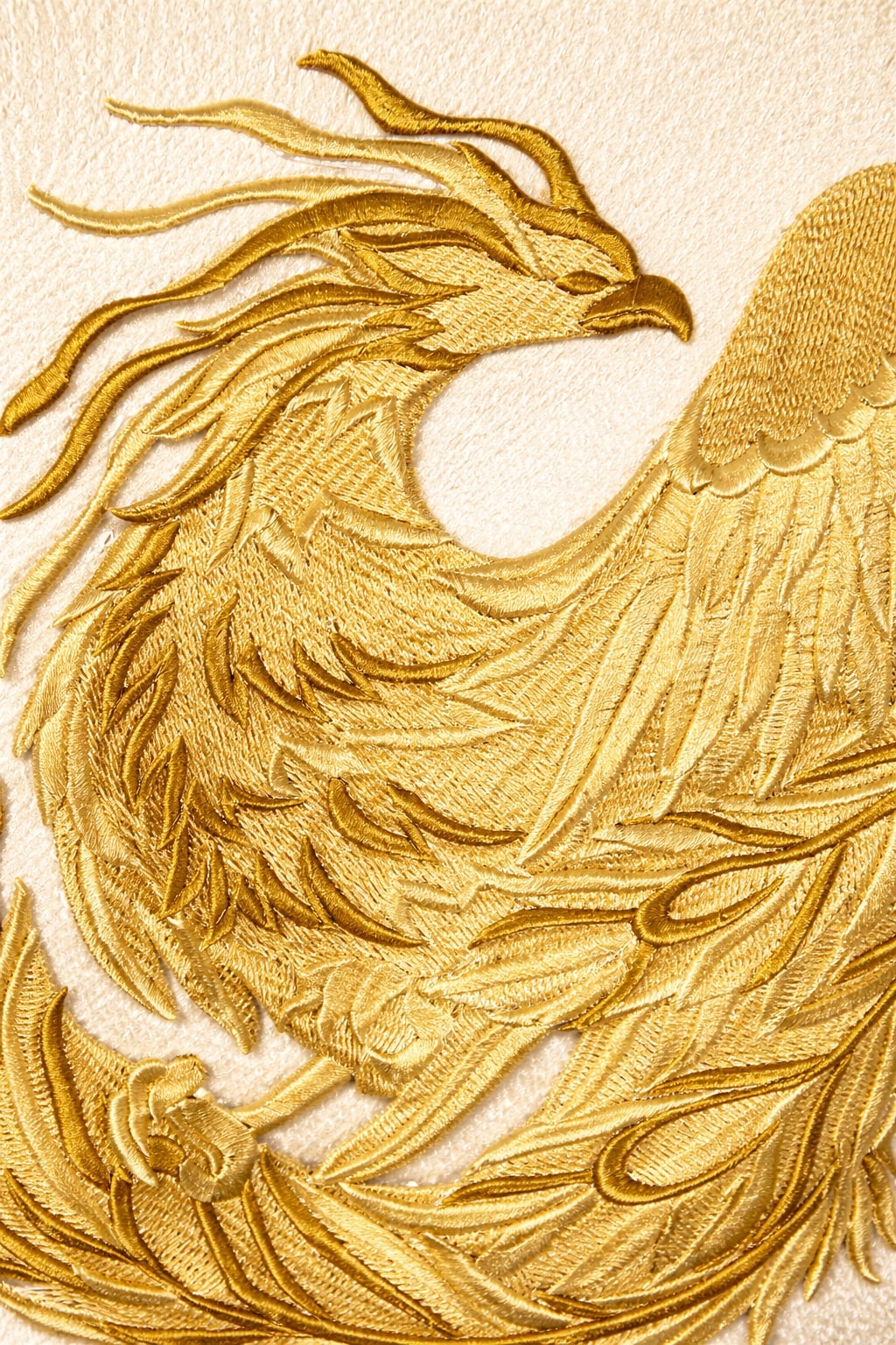 Timeless Heraldry Phoenix Embroidered Patch (7.59" x 7.81") Ornate Antique Gold Mythic Rebirth Emblem, Large High-Detail Iron-On or Sew-On