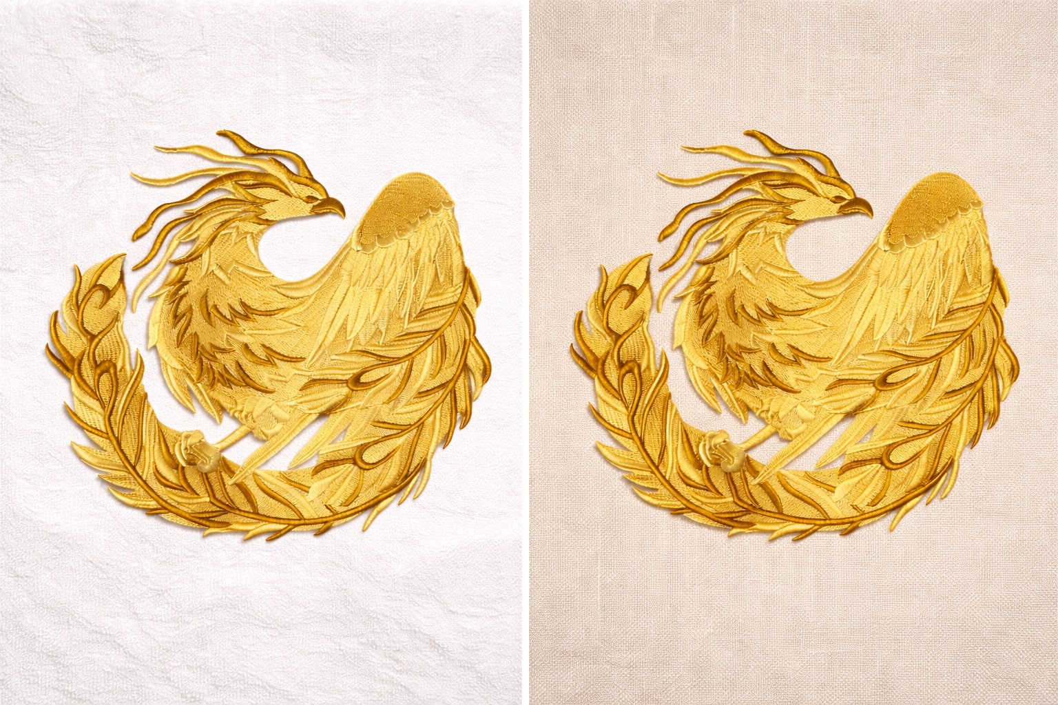 Timeless Heraldry Phoenix Embroidered Patch (7.59" x 7.81") Ornate Antique Gold Mythic Rebirth Emblem, Large High-Detail Iron-On or Sew-On