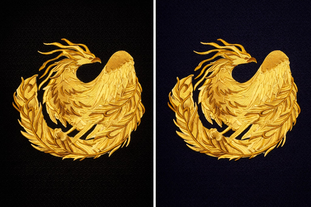 Timeless Heraldry Phoenix Embroidered Patch (7.59" x 7.81") Ornate Antique Gold Mythic Rebirth Emblem, Large High-Detail Iron-On or Sew-On