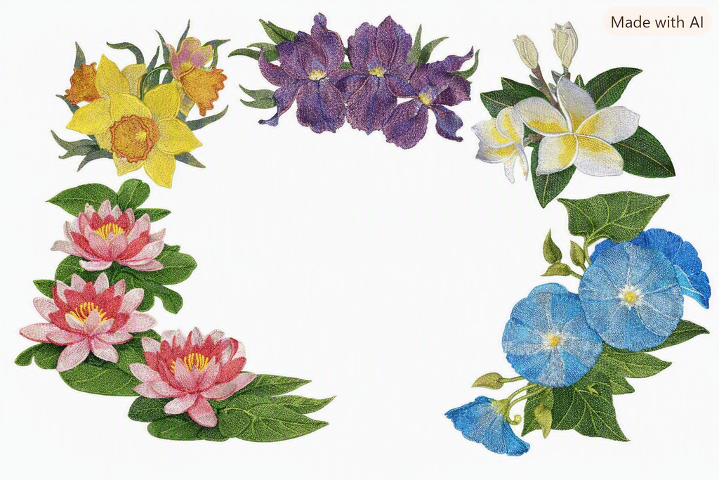 Beyond Vision Frangipani Flower Bunch  Embroidered Patch, 7.8"(w) x 7.2"(h)