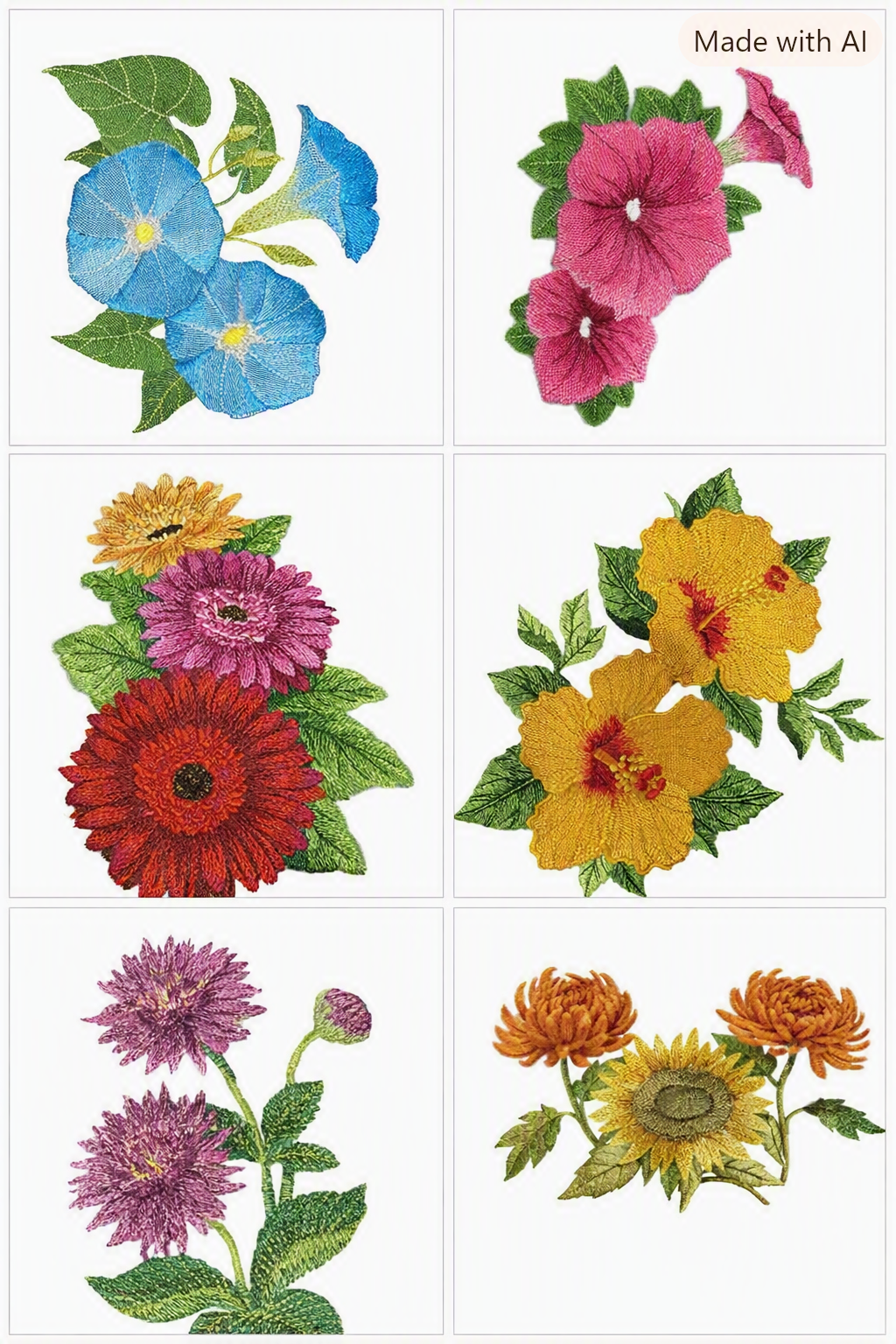 Beyond Vision Custom Chrysanthemums and Sunflower in Watercolor Flowers Embroidered Iron on/Sew Patch [7.8"(w) x4.9"(h) ]