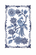 Delft Blue Bird and Flowers Elegant Blue & White Applique (7.9" x 4.6") embroidered iron-on patch