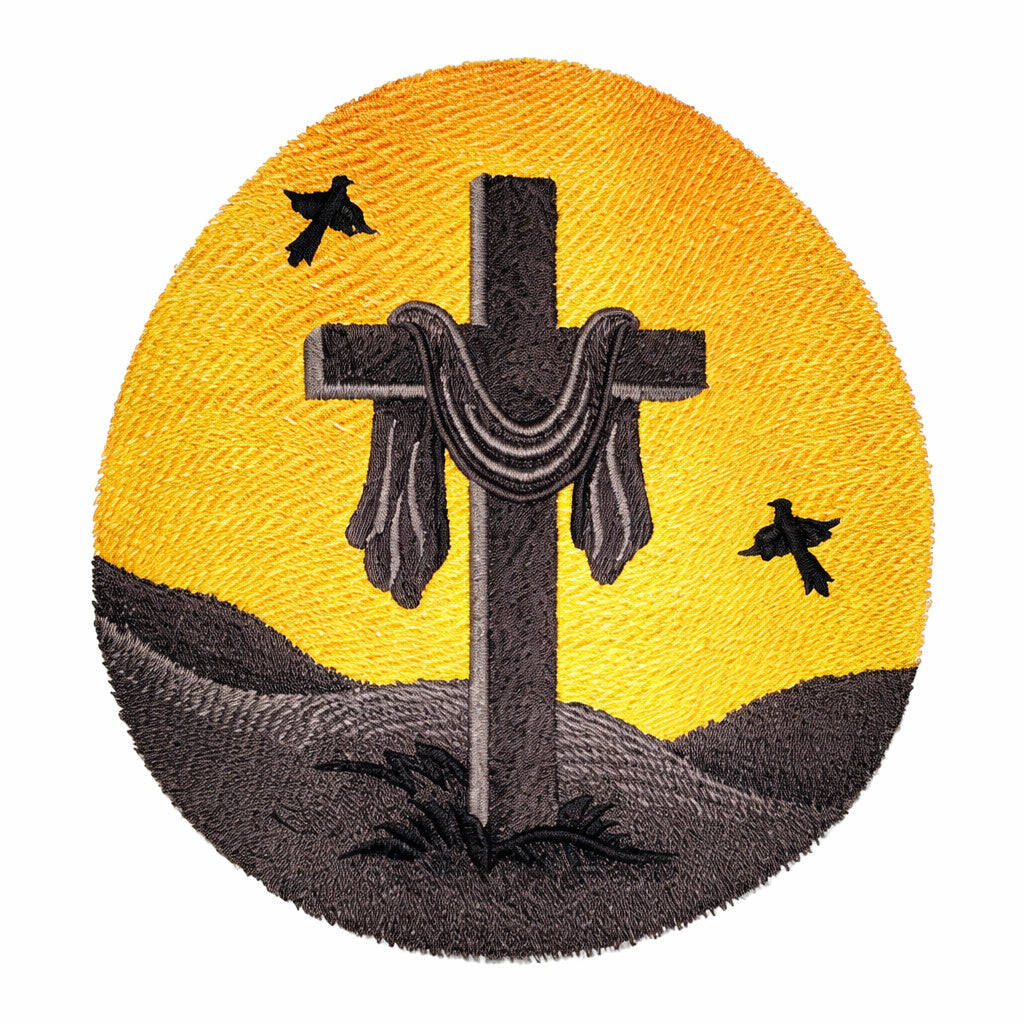 Parche bordado con silueta de cruz drapeada para planchar o coser [6,39" x 5,85"][Hecho en EE. UU.]