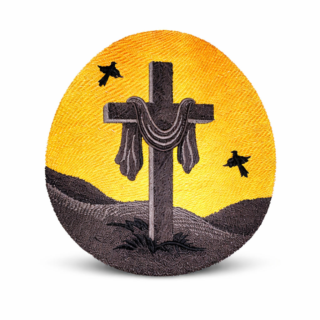 Parche bordado con silueta de cruz drapeada para planchar o coser [6,39" x 5,85"][Hecho en EE. UU.]