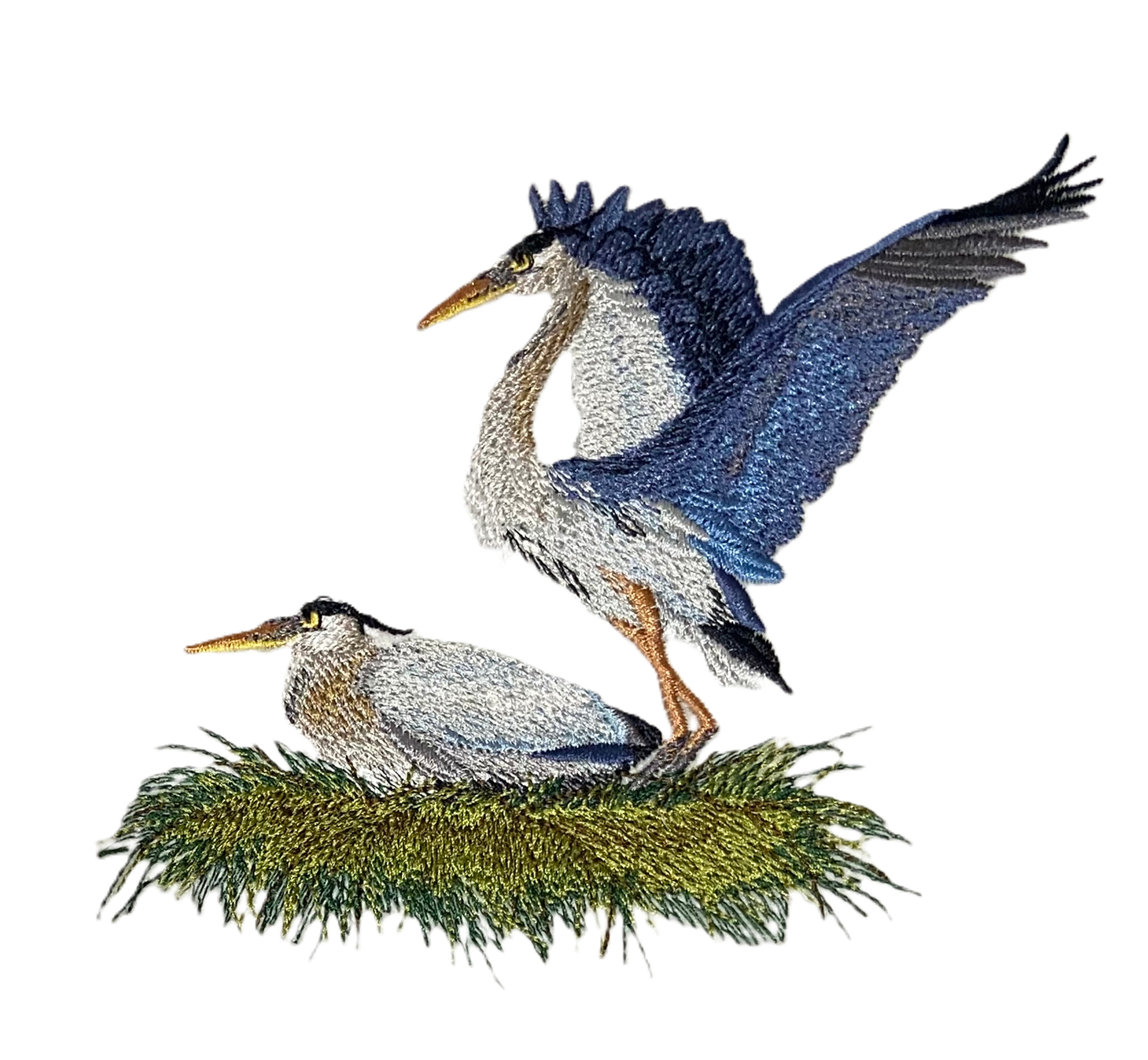 Custom Bird Great Blue Herons Nesting Embroidered Iron on/Sew Patch [5.5"(w) x4.8(h)]