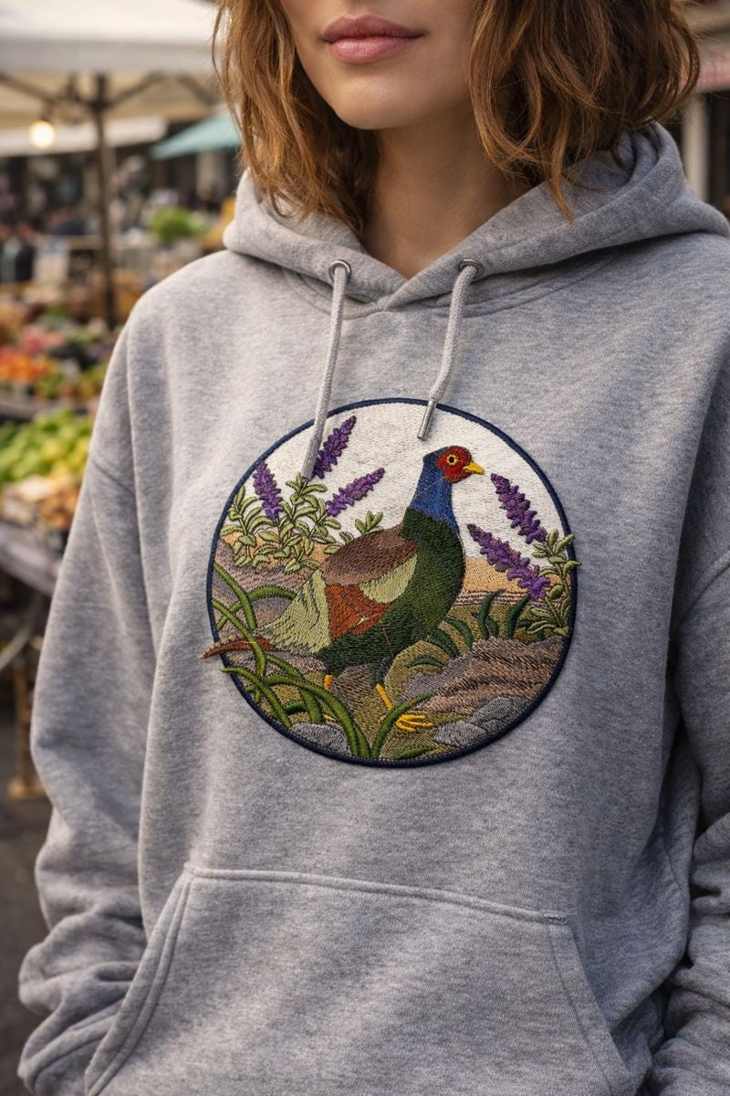 Pájaros personalizados en círculo, faisán verde, círculo más allá de la visión [18,1 x 19,8 cm]