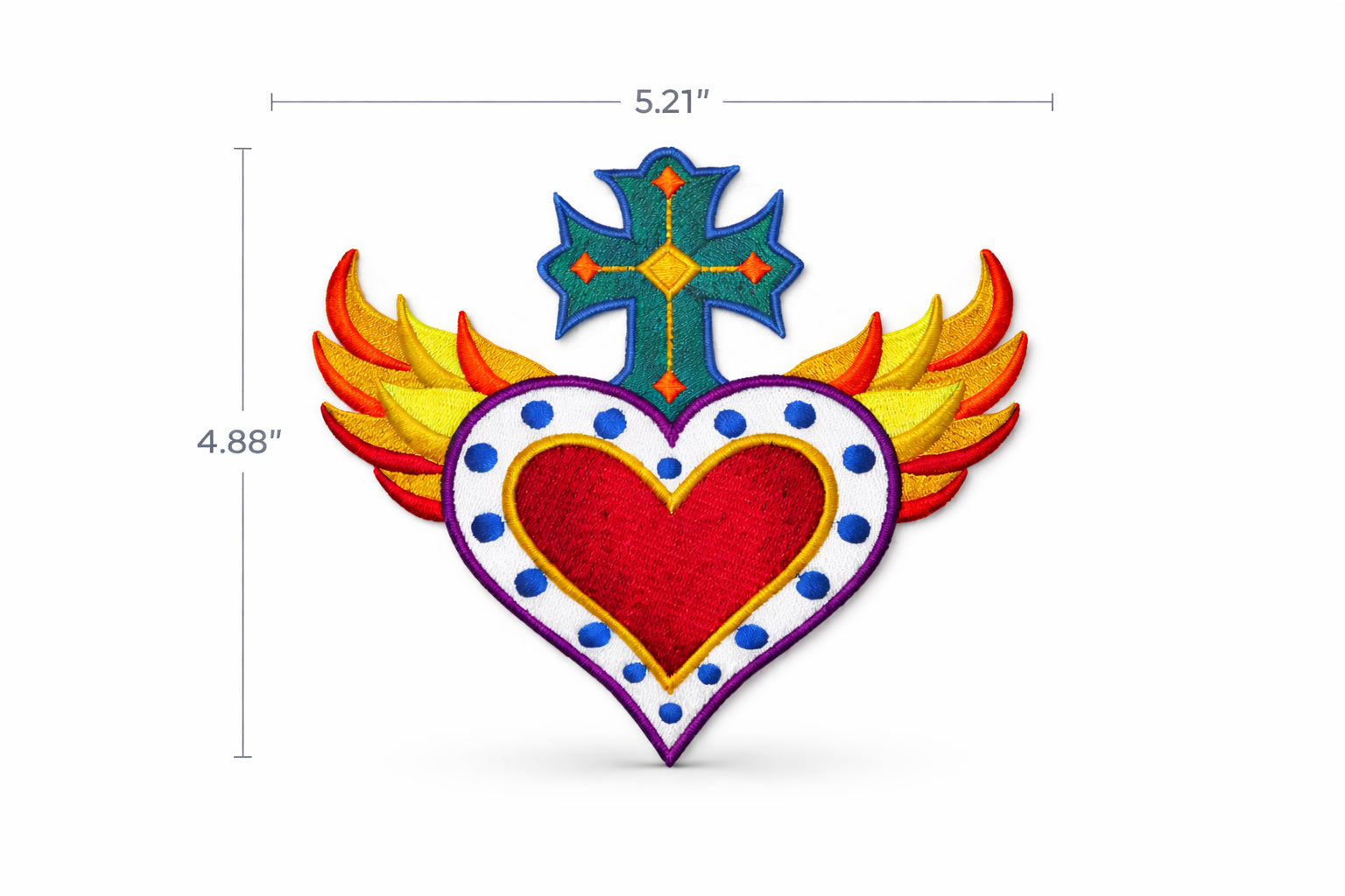 Parche bordado para planchar o coser "Milagro Healing Hearts" (Corazón, Cruz y Llamas) [13,2 cm x 12,8 cm], personalizado y único [Hecho en EE. UU.]