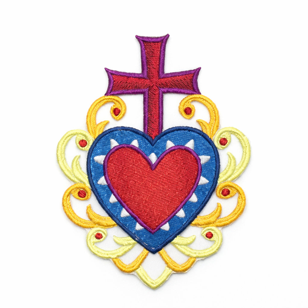 Parche bordado para planchar o coser "Milagro Healing Hearts" (Corazón, Cruz, Milagro), personalizado y único [12,7 cm x 16,3 cm] [Hecho en EE. UU.]