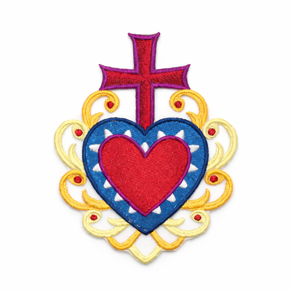 Parche bordado para planchar o coser "Milagro Healing Hearts" (Corazón, Cruz, Milagro), personalizado y único [12,7 cm x 16,3 cm] [Hecho en EE. UU.]