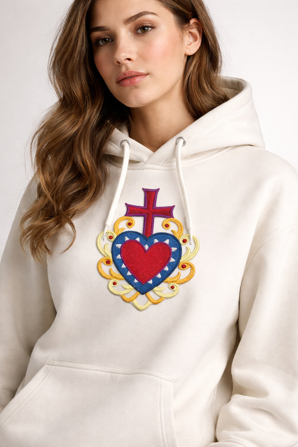 Parche bordado para planchar o coser "Milagro Healing Hearts" (Corazón, Cruz, Milagro), personalizado y único [12,7 cm x 16,3 cm] [Hecho en EE. UU.]