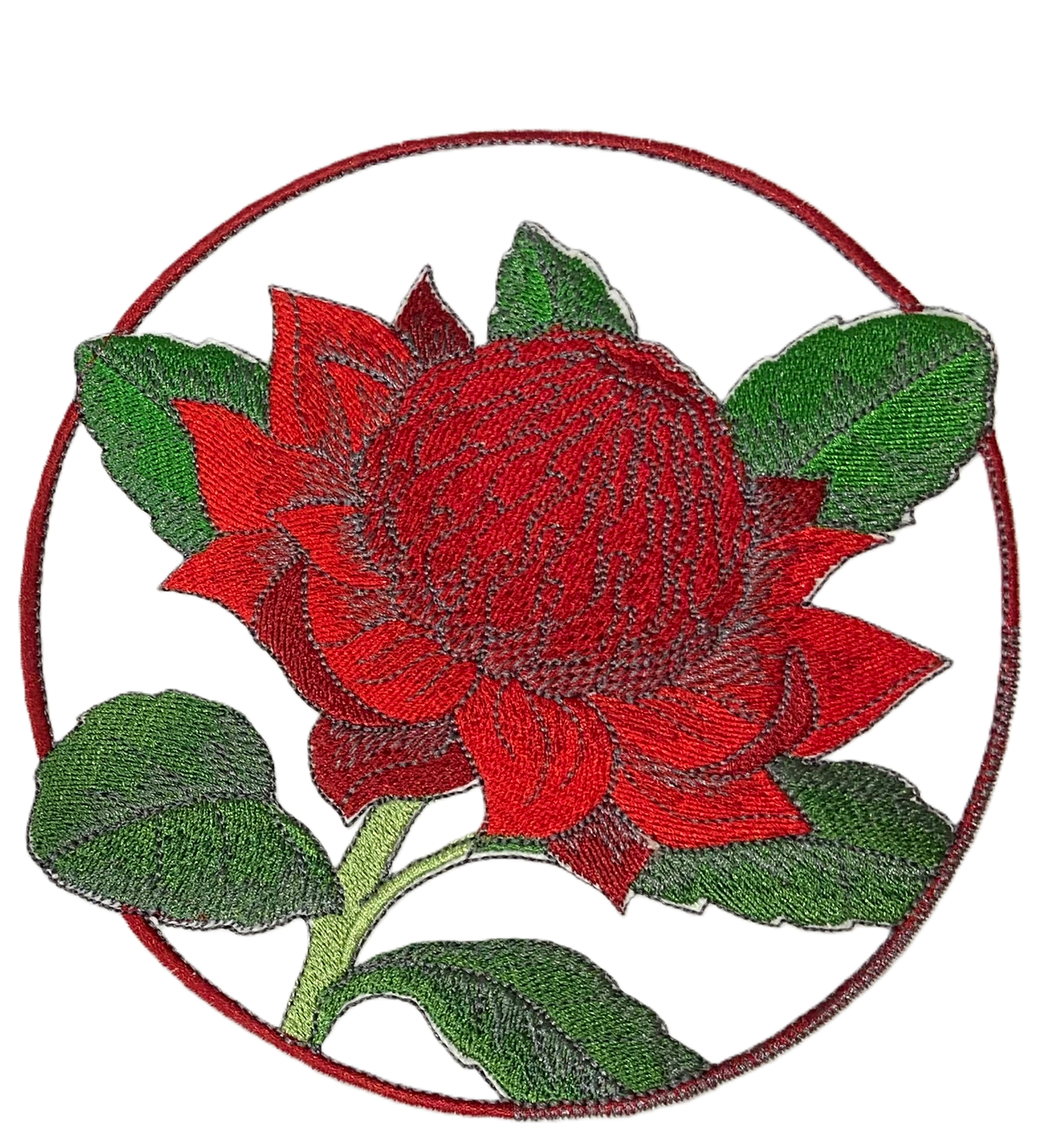 Waratah Flower Circle Embroidered Patch – 5.85" x 5.85" | Iron-On & Sew-On