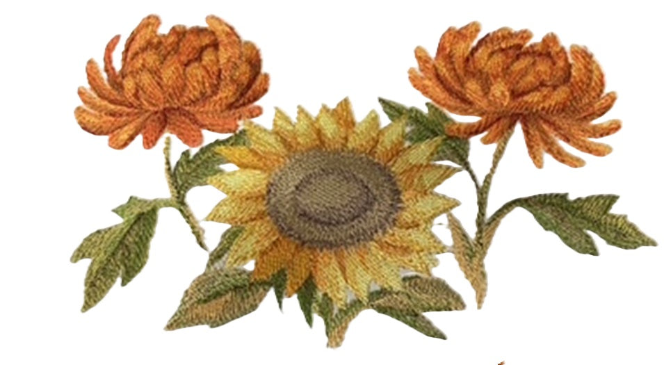 Beyond Vision Custom Chrysanthemums and Sunflower in Watercolor Flowers Embroidered Iron on/Sew Patch [7.8"(w) x4.9"(h) ]