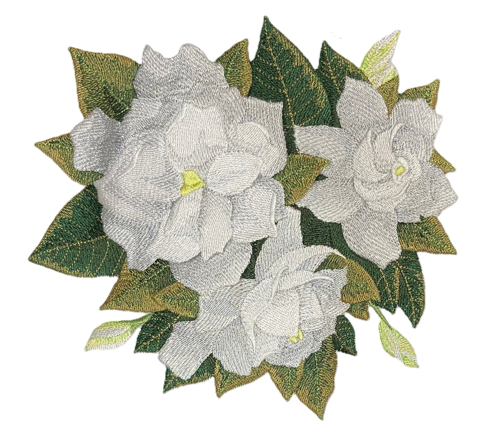 Gardenia Flower Bunch Large – 7.1 x 7.8 in embroidered iron-on patch