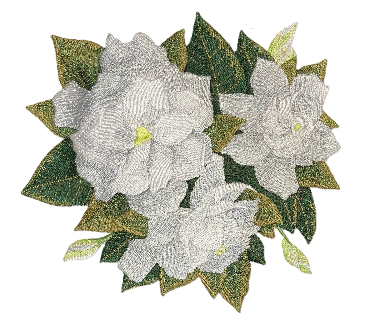 Gardenia Flower Bunch Large – 7.1 x 7.8 in embroidered iron-on patch