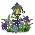 Park Place Lamppost – Spring Floral Street Scene Applique, 3.8" x 4", embroidered iron-on patch