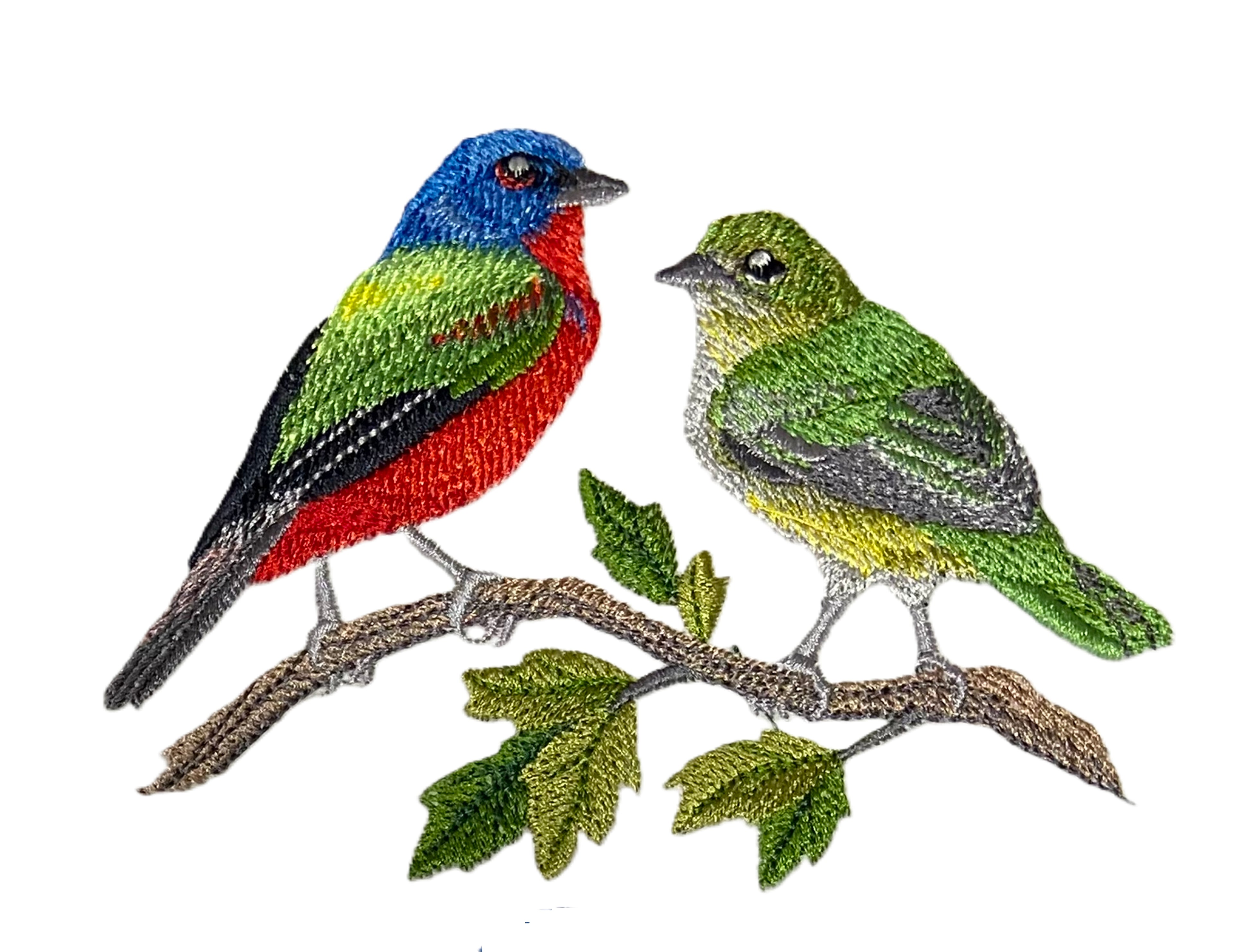 Custom Birds Painted Bunting Pair Beyond Vision Fabric Applique Patch [3.77" x 4.88"]