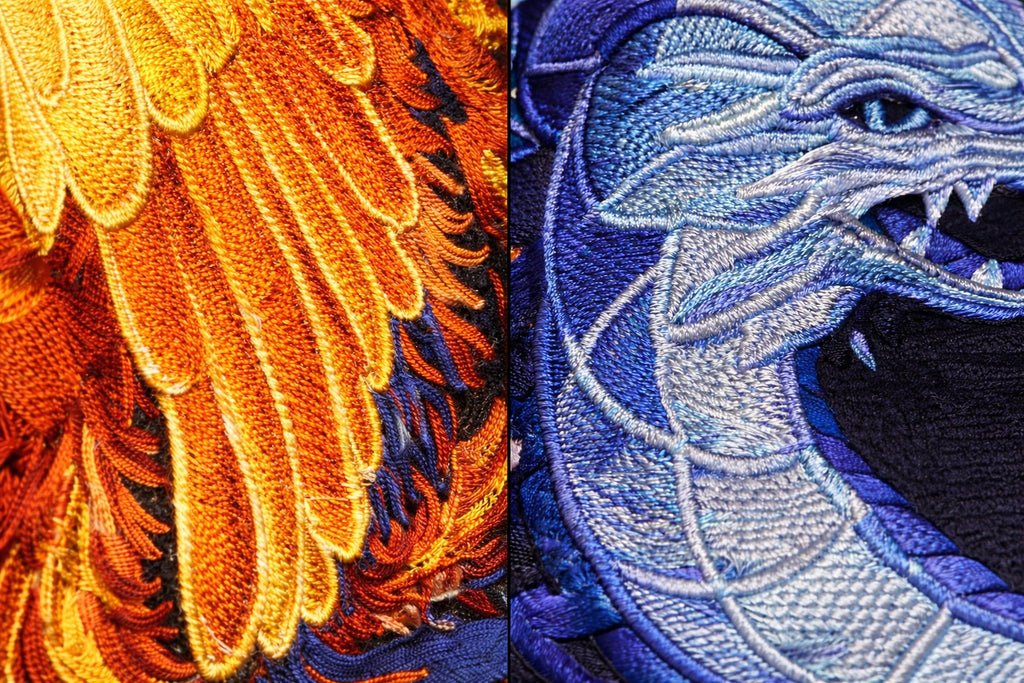 Phoenix and Dragon Embroidered Patch Large (8.2" x 11.5") Iron On or Sew On Applique for Jackets, Backpacks, Costumes Eastern Mythology Embroidery by Beyond Vision