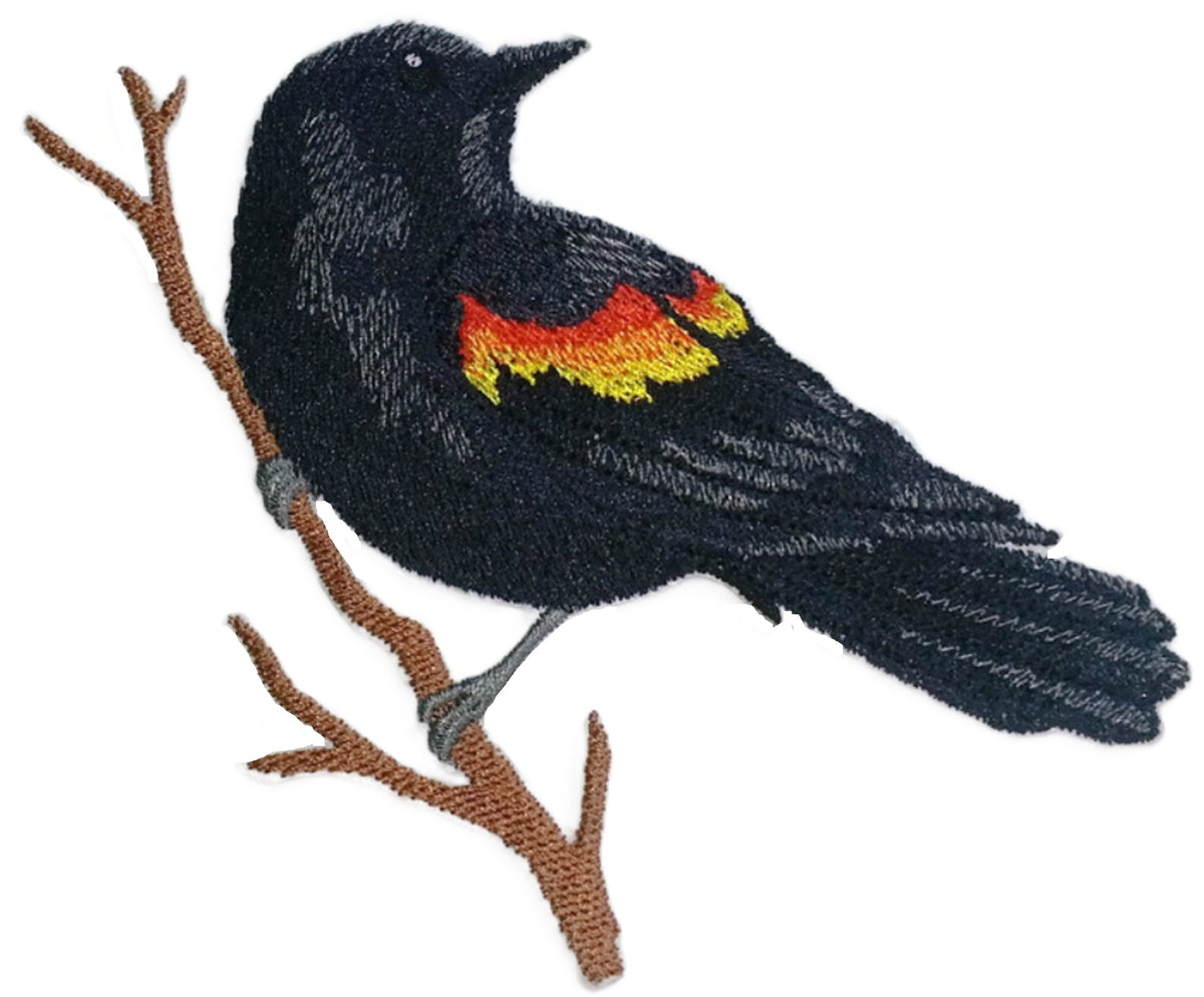 BeyondVision Nature Weaved in Threads, Birds Kingdom [Single Red Winged Blackbird Bird ] [] / (4.4" x 4.9") [] embroidered iron-on patch