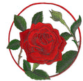 Beyond Vision Rose Flower Circle Embroidered Patch - 5.85 inch red rose with green foliage in circular border