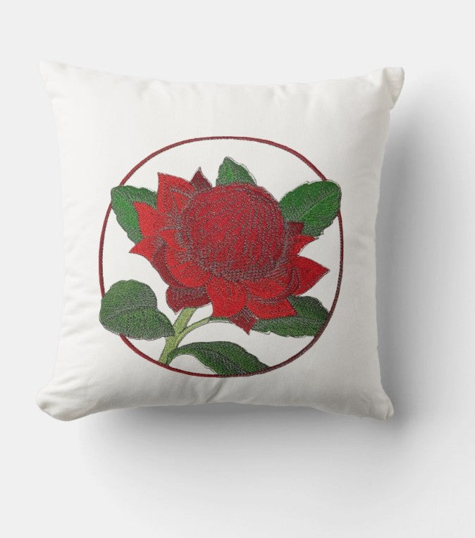 Waratah Flower Circle Embroidered Patch – 5.85" x 5.85" | Iron-On & Sew-On