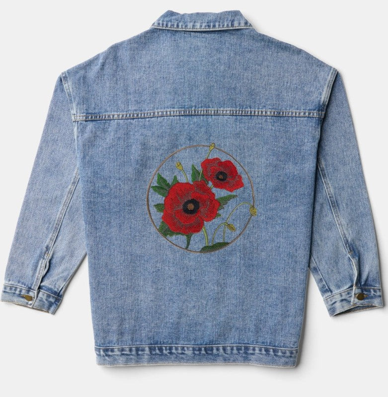 Poppy Flower Circle Embroidered Patch – 5.85" x 5.85" | Iron-On & Sew-On (Copy)