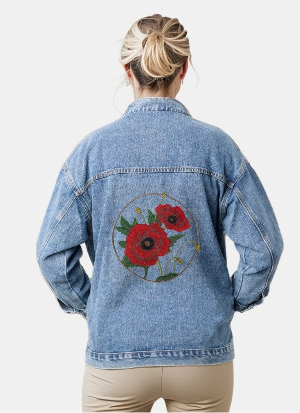 Poppy Flower Circle Embroidered Patch – 5.85" x 5.85" | Iron-On & Sew-On (Copy)