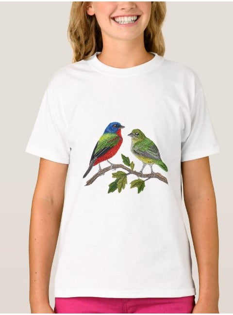 Custom Birds Painted Bunting Pair Beyond Vision Fabric Applique Patch [3.77" x 4.88"]