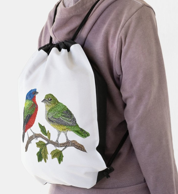 Custom Birds Painted Bunting Pair Beyond Vision Fabric Applique Patch [3.77" x 4.88"]