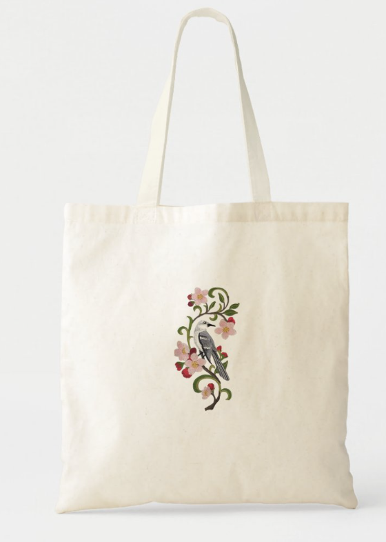 Beyond Vision Arkansas Mockingbird and Apple Blossom Medley Embroidery / (4.98" x 9.4") embroidered iron-on patch