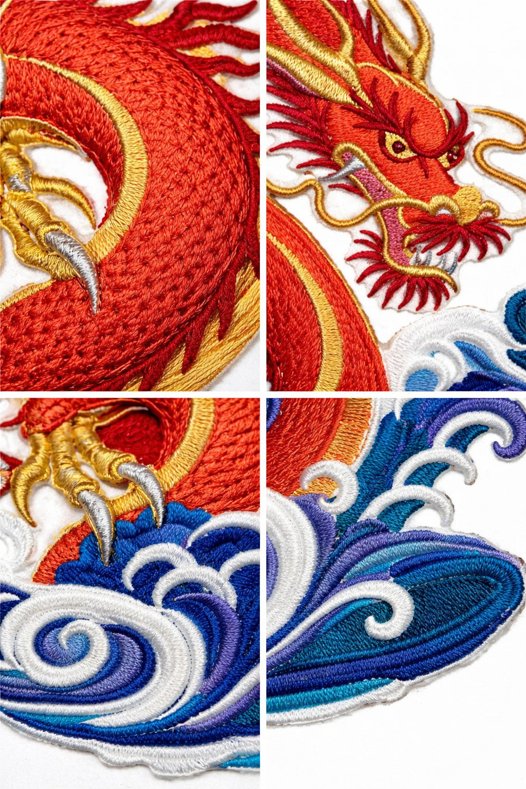 Parche bordado termoadhesivo/cosido de dragón legendario mítico único personalizado [Ondas giratorias - Dragón] [17,5 x 20,8 cm] [Hecho en EE. UU.]