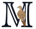 Letter Letter M and Mourning Dove / (6.1" x 6.2") embroidered iron-on patch