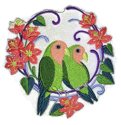 BeyondVision Nature Tejido en Hilos, Increíble Nido de Amor de Pájaros [Corona de Agapornis con Cara de Melocotón] [Personalizado y Único] Parche Bordado para Planchar o Coser [4.84" * 4.71"] [Hecho en EE. UU.]