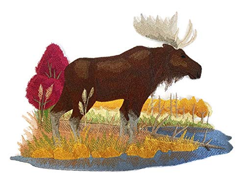 Naturaleza entretejida en hilos, asombroso reino animal [Alce en otoño] [Personalizado y único] Parche bordado para planchar o coser [30 x 23 cm] [Hecho en EE. UU.]