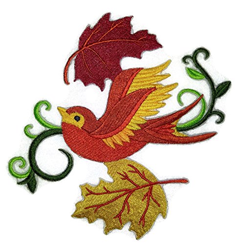 BeyondVision Custom and Unique Autumn [ Swallow in Leaves ] Embroidered Iron on/Sew Patch [4.84x *5.84"] [Made in USA]