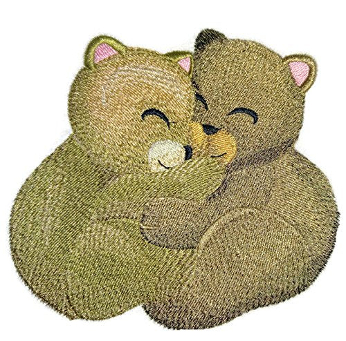 Naturaleza entretejida en hilos, increíble reino animal bebé [Abrazos otoñales - Osos] [Personalizado y único] Parche bordado para planchar o coser de 5.58" x 4.76" [Hecho en EE. UU.]