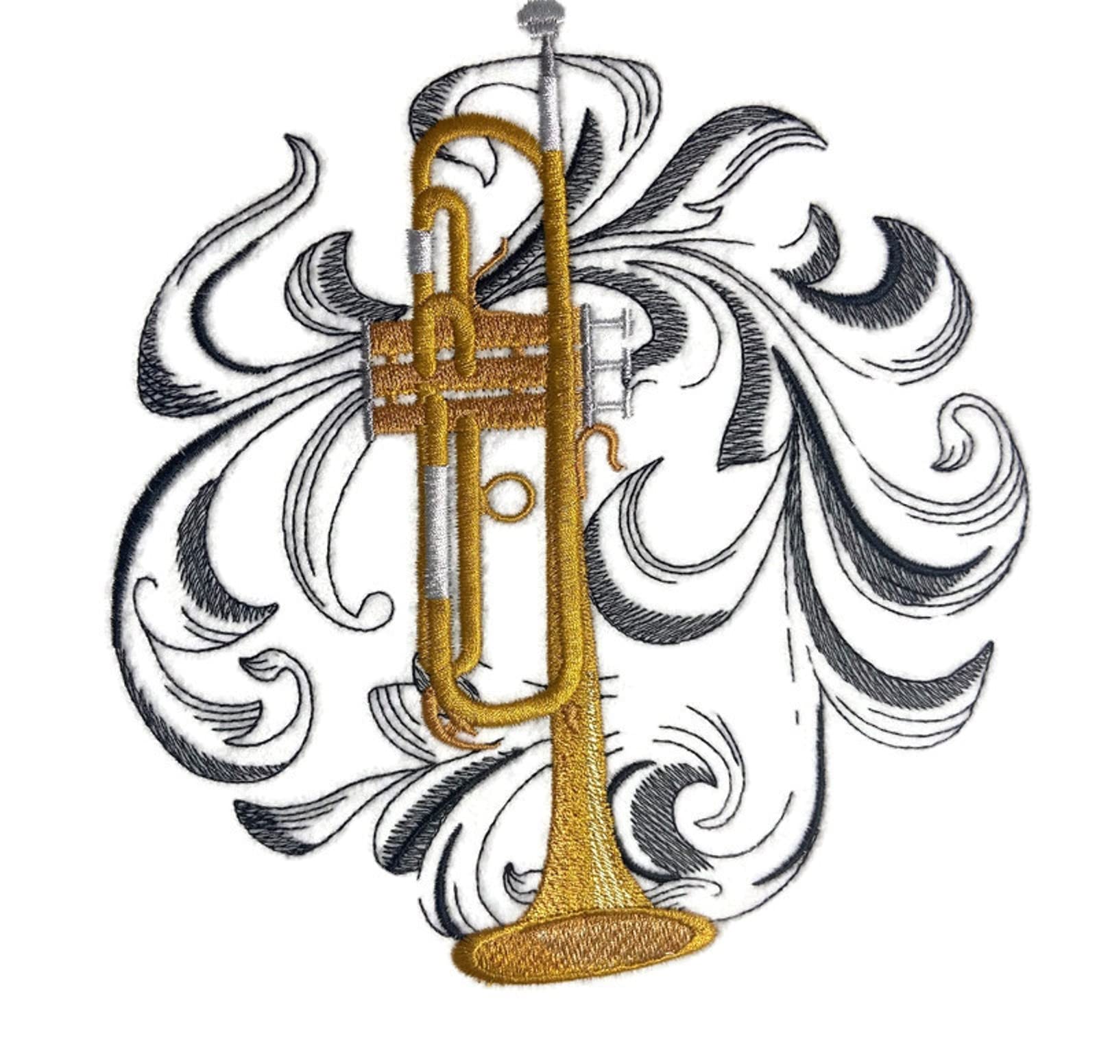 Musical Instruments [ Trumpet with Baroque Background ][Custom and Unique] Embroidered Iron on/Sew Patch (7.15" x 6.87") [Made in USA]