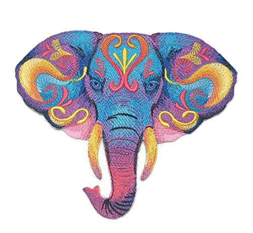 Naturaleza entretejida en hilos, asombroso reino animal [Elefante vibrante en acuarela] [Personalizado y único] Parche bordado para planchar o coser [6,7" x 7,8"]