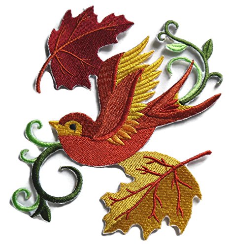 BeyondVision Custom and Unique Autumn [ Swallow in Leaves ] Embroidered Iron on/Sew Patch [4.84x *5.84"] [Made in USA]