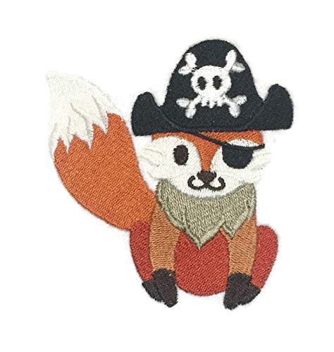 Parche bordado para planchar o coser, personalizado y único, con temática de la naturaleza tejida en hilos, del reino animal bebé [Pirata Zorro] [3,66" x 3,85"], hecho en EE. UU.