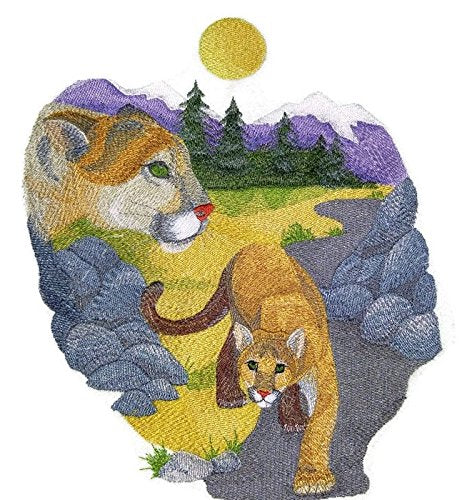 Naturaleza entretejida en hilos, asombroso reino animal [Espíritu del puma] [Personalizado y único] Parche bordado para planchar o coser [23 x 25 cm] [Hecho en EE. UU.]