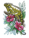 Nature Weaved in Threads, Animal Kingdom [Tropical Iguana Sketch] [] / (5.52" x 7.8") embroidered iron-on patch