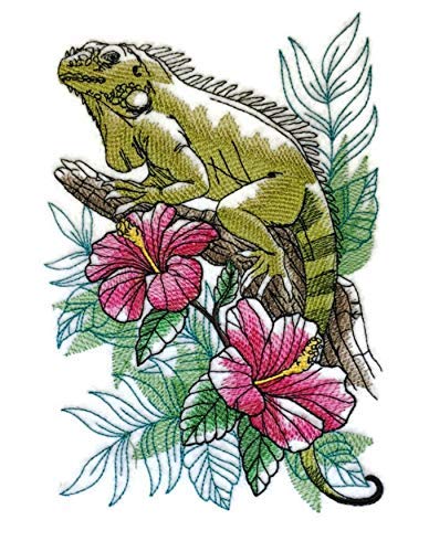 Nature Weaved in Threads, Amazing Animal Kingdom [Tropical Iguana Sketch] [Custom and Unique] Embroidered Iron on/Sew Patch (5.52" x 7.8")