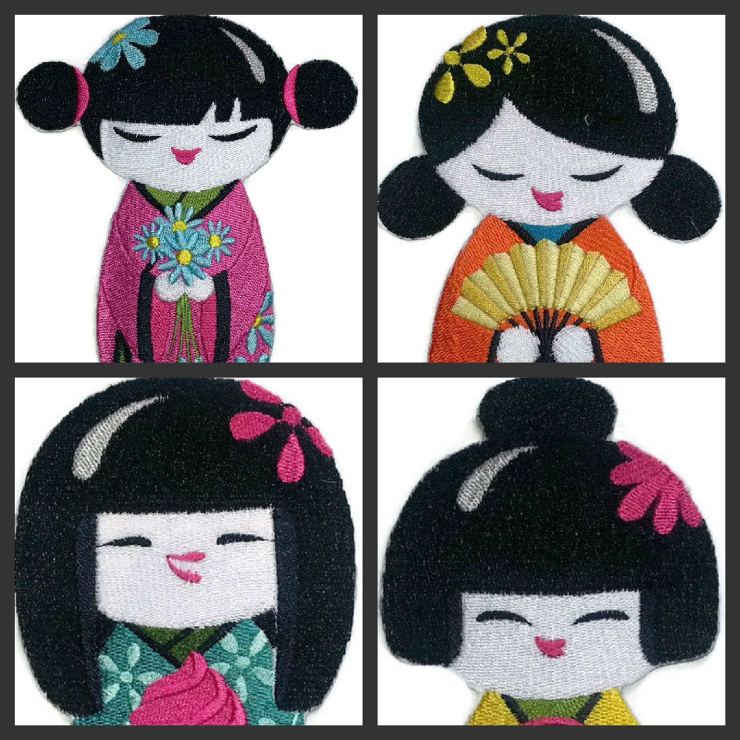 [Custom] Krafty Kokeshi Japanese Doll [Kokeshi Crochets] Embroidery Iron On/Sew Patch (6.84" x 3.21")[Made in USA]