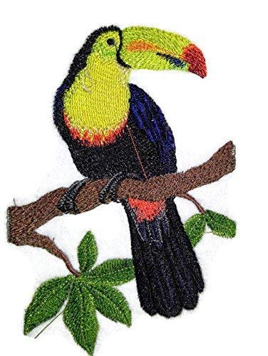 Naturaleza entretejida en hilos, Reino de las aves asombrosas [Tucán pico de quilla] [Personalizado y único] Parche bordado para planchar o coser [5,25" x 4"] [Hecho en EE. UU.]