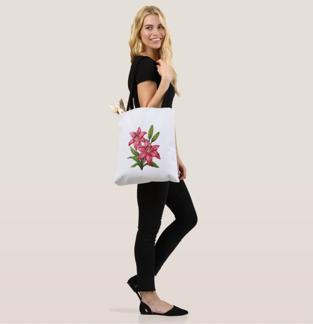 Parche bordado de flores de lirio rosa BeyondVision – Aplique floral grande de 15,87 x 18,8 cm para planchar o coser – Parche floral decorativo para chaquetas, vaqueros, bolsos y manualidades – Hecho en EE. UU.