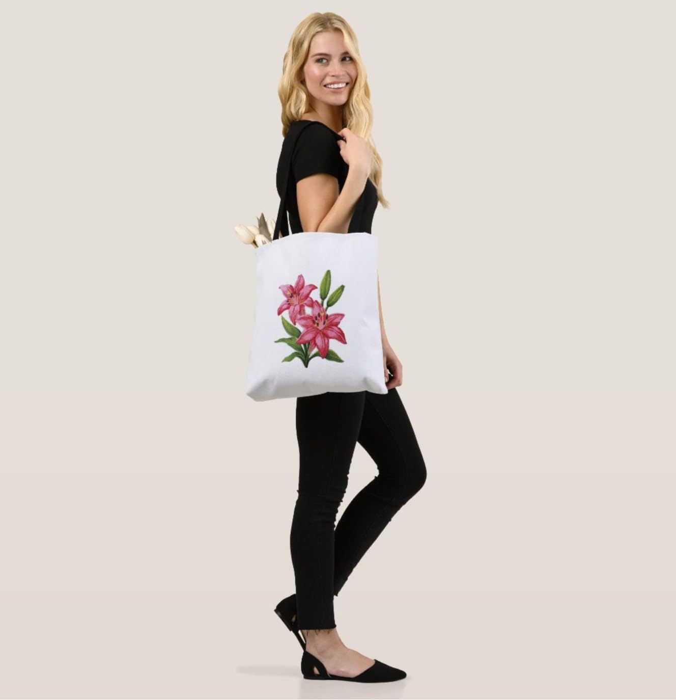 Parche bordado de flores de lirio rosa BeyondVision – Aplique floral grande de 15,87 x 18,8 cm para planchar o coser – Parche floral decorativo para chaquetas, vaqueros, bolsos y manualidades – Hecho en EE. UU.