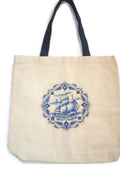 BeyondVision 22" Delft Blue Tall Ship Heavy Duty Natural Canvas Tote/Beach Bag embroidered iron-on patch
