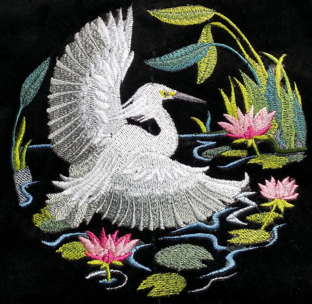 Nature Weaved in Threads, Amazing Birds Kingdom [Snowy Egret Scene] [Custom and Unique] Embroidered Iron on/Sew Patch (5.87" x 5.85") [Made in USA]