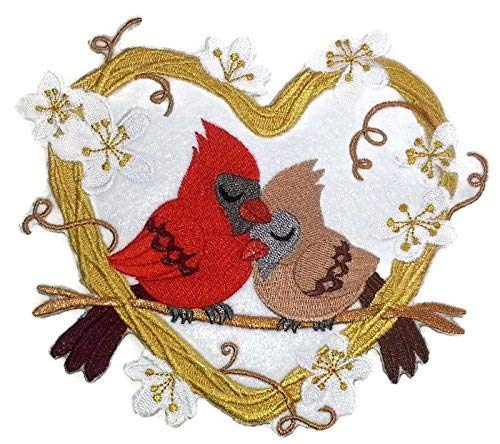Nature Weaved in Threads, Amazing Birds Kingdom [Cardinal Love Nest] [Custom and Unique] Embroidered Iron on/Sew Patch (6.75" x 5.9") [Made in USA]